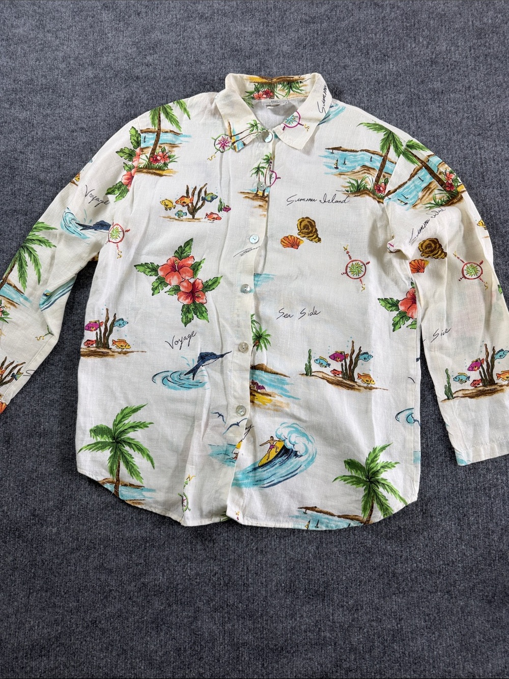 Hot Cotton by Marc Ware Linen Scenic Print Shirt Top